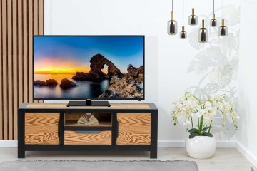 Comoda TV Rustic Loft 2 usi, 1 sertar si nisa, Lemn masiv rustic, 140 x 40 x 50 cm - Img 6