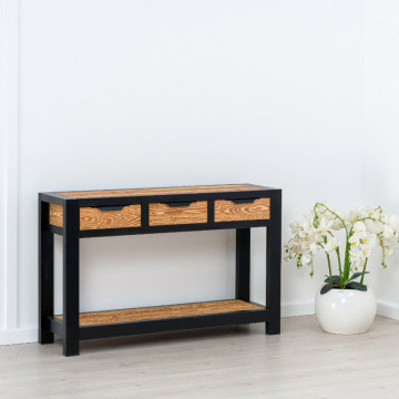 Consola Rustic Loft 3 sertare, Lemn masiv rustic, 119 x 35 x 75 cm - Img 6