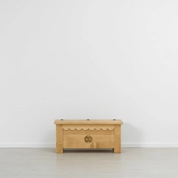 Cufar Cabana sculptat cu rozeta, Lemn masiv rustic, 110 x 51 x 50 cm - Img 3