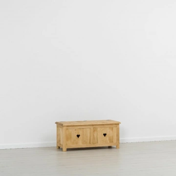 Cufar / Lada zestre Rustic Floare de Colt cu 1 sertar din Lemn masiv 100 x 42 x 44 cm - Img 5