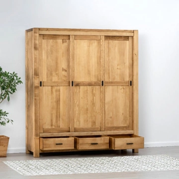 Dulap 3 usi culisante si 3 sertare Ecuador, Lemn masiv rustic, 175 x 55 x 200 cmv - Img 3
