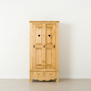 Dulap Cabana cu 2 usi culisante 2 sertare, Lemn masiv rustic, 95 x 57 x 190 cm - Img 3