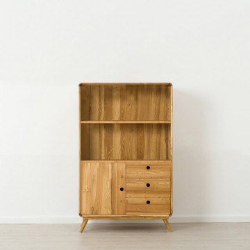 Dulap cu 1 usa, 3 sertare si biblioteca Sahara, Lemn masiv rustic, 95 x 45 x 150 cm - Img 2