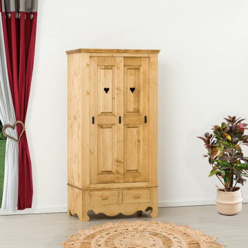 Dulap Rustic Flame cu 2 usi culisante 2 sertare, Lemn masiv rustic, 95 x 57 x 190 cm - Img 1