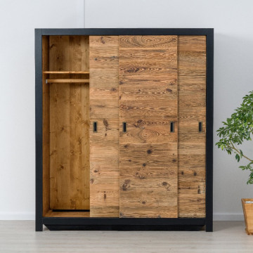 Dulap Rustic Loft 3 usi culisante, Lemn masiv rustic, 175 x 55 x 200 cm - Img 4