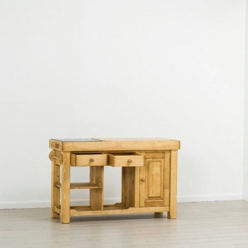 Insula de bucatarie Cabana, 1 usa si 2 sertare, lemn masiv rustic, 135 x 50 x 85 cm - Img 3