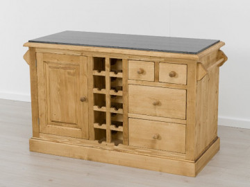 Insula de bucatarie Cabana 2 usi si 4 sertare, fata dubla, lemn masiv rustic, 134 x 62 x 85 cm - Img 3
