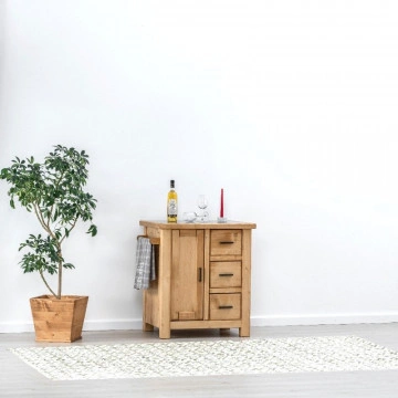 Insula de bucatarie Ecuador cu o fata, 1 usa si 3 sertare, Lemn masiv rustic, 74 x 62 x 85 cm