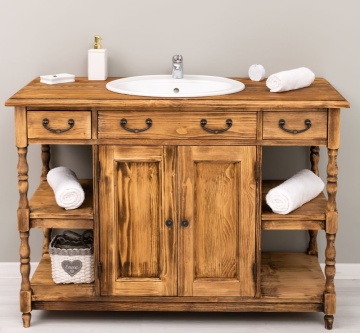 Masca de baie rustica cu 2 usi si 2 sertare, lemn masiv, 128 x 54 x 91 cm - Img 3