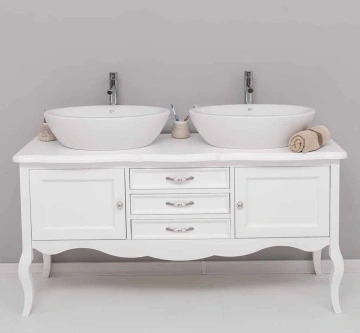 Masca lavoar dublu lemn masiv Shabby Rustic, 2 usi si 3 sertare, 150 x 54 x 75 cm
