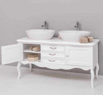 Masca lavoar dublu lemn masiv Shabby Rustic, 2 usi si 3 sertare, 150 x 54 x 75 cm - Img 6