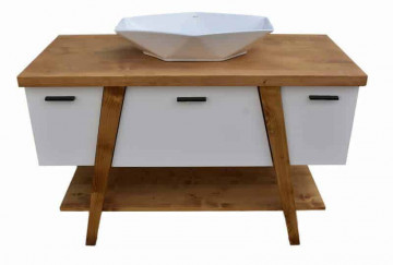 Masca lavoar Kavala, 1 usa si 2 sertare, lemn masiv + mdf alb, 120 x 55 x 75 cm - Img 5