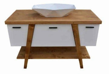 Masca lavoar Kavala, 1 usa si 2 sertare, lemn masiv + mdf alb, 120 x 55 x 75 cm - Img 5