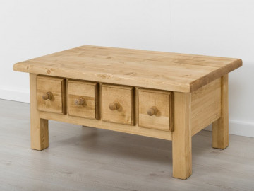 Masuta de cafea Cabana cu 4 sertare, Lemn masiv rustic, 100 x 60 x 45 cm - Img 2