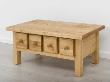 Masuta de cafea Cabana cu 4 sertare, Lemn masiv rustic, 100 x 60 x 45 cm - Img 2