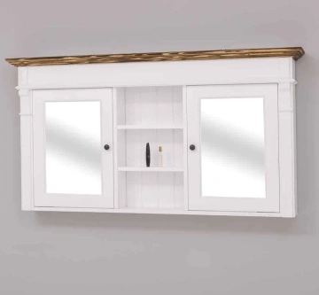 Mobilier baie suspendat, doua usi cu oglinda lemn masiv, 154 x 22.5 x 80 cm - Img 2
