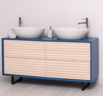 Mobilier de baie dublu lemn masiv Pianno cu 4 sertare, 150 x 50 x 76 cm - Img 5