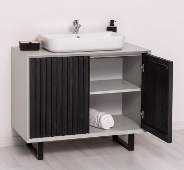 Mobilier de baie lemn masiv Pianno cu 2 usi, 93 x 50 x 76 cm - Img 6