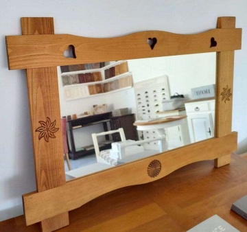 Oglinda rustica lemn masiv, model cu rozeta Rustic Flame, 110 x 2 x 70 cm - Img 4