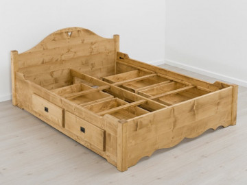 Pat Cabana cu 4 sertare, Lemn masiv rustic 90, 140, 160 sau 180 x 200 cm - Img 5