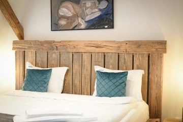 Pat din grinzi, 100% lemn recuperat, stejar masiv rustic, model Hermes, 140cm, 160cm, 180cm sau 200cm - Img 5