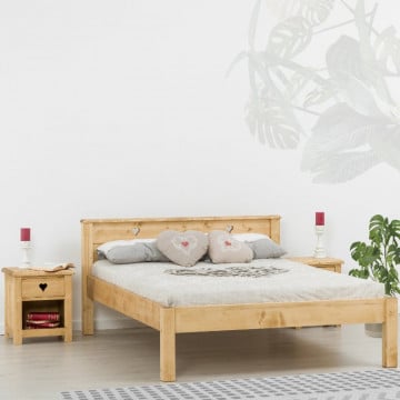 Pat dublu Rustic Floare de colt din Lemn masiv de 140 cm, 160 cm sau 180 x 200 cm