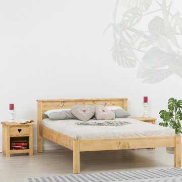 Pat dublu Rustic Love, Lemn masiv rustic, 140 cm, 160 cm sau 180 x 200 cm - Img 1