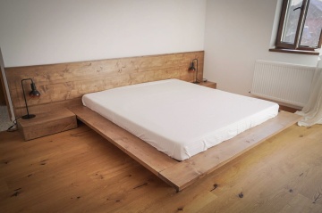 Pat lemn masiv pin cu noptiere, model Artemis, grinzi solide rustice, 140 cm, 160 cm, 180 cm sau 200 cm - Img 6