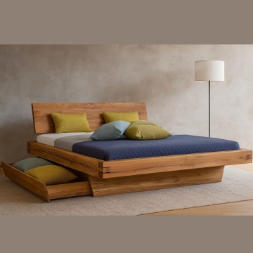 Pat lemn masiv stejar Davamon model cu sertar, 140 cm, 160 cm, 180 cm sau 200 x 200 cm