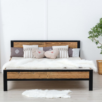 Pat Rustic Loft , Lemn masiv rustic, 90 cm, 140 cm, 160 cm sau 180 x 200 cm - Img 6