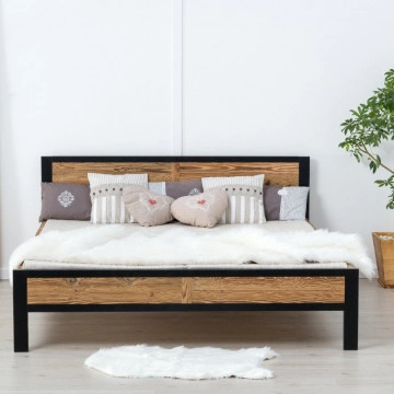 Pat Rustic Loft , Lemn masiv rustic, 90 cm, 140 cm, 160 cm sau 180 x 200 cm - Img 6