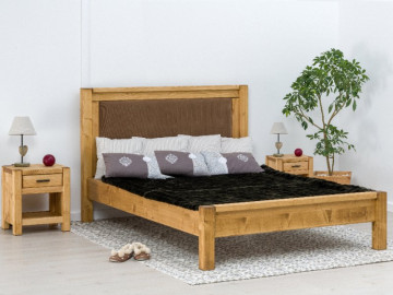 Pat tapitat dublu Ecuador, Lemn masiv rustic, 140 cm, 160 cm sau 180 x 200 cm - Img 1