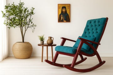 Scaun Balansoar Lemn Masiv Agapia, tapiterie catifelata Azur, 100 x 72 x 110 cm - Img 1