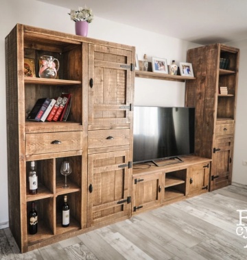 Set living Mugur de Fluier din lemn masiv pin, 4 piese mobilier - Img 4