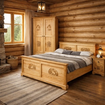 Set mobila dormitor Rustic Chalet, 3 piese lemn masiv rustic
