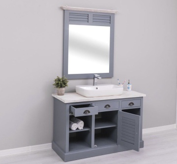 Set mobilier de baie Azore lemn masiv, masca de baie + oglinda, 120 x 51 x 175 cm - Img 5