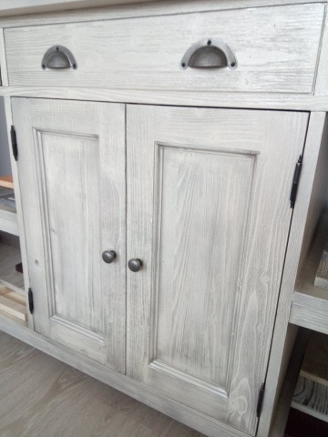 Set mobilier de baie, masca lavoar + oglinda lemn masiv, 128 x 54 x 191 cm - Img 4