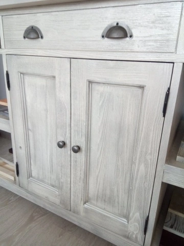 Set mobilier de baie, masca lavoar + oglinda lemn masiv, 128 x 54 x 191 cm - Img 4
