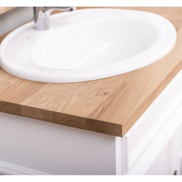 Set mobilier masca de baie + oglinda, lemn masiv brad + stejar, 150 x 51 x 91 cm - Img 5