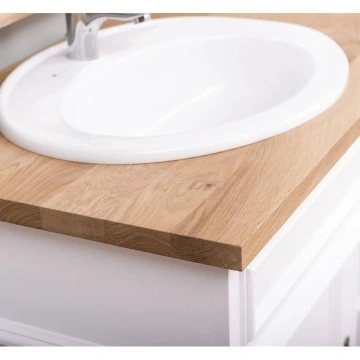 Set mobilier masca de baie + oglinda, lemn masiv brad + stejar, 150 x 51 x 91 cm - Img 5