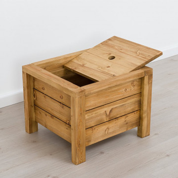 Taburet Pouf Colibri cu lada depozitare, Lemn masiv rustic, 52 x 48 x 40 cm - Img 3