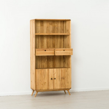 Biblioteca cu 2 usi 2 sertare Sahara, Lemn masiv rustic, 100 x 40 x 200 cm - Img 2