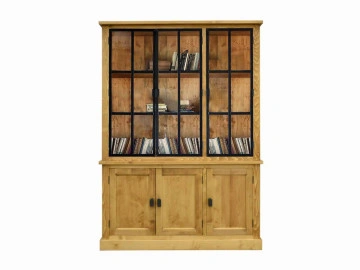 Biblioteca cu vitrina lemn masiv Industrial Wood cu 6 usi, 160 x 45 x 223 cm - Img 5