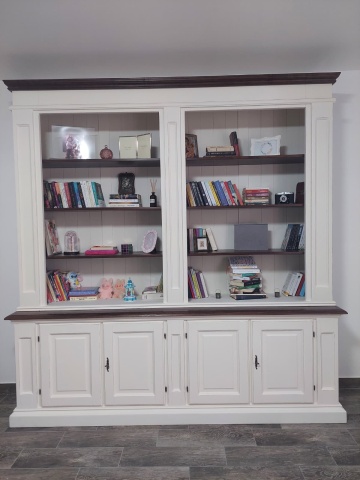 Biblioteca Dolce Toscana, lemn masiv tei, alb nuc antik, 230 x 47/35 x 235 cm - Img 2