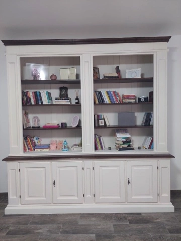 Biblioteca Dolce Toscana, lemn masiv tei, alb nuc antik, 230 x 47/35 x 235 cm - Img 2