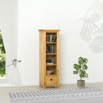 Biblioteca Rustic Floare de Colt Mini cu 4 rafturi si 1 sertar, Lemn masiv 50 x 43 x 160 cm