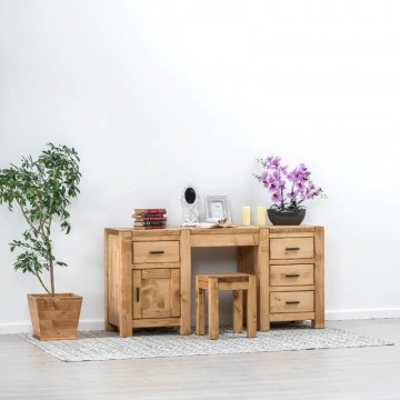 Birou 1 usa si 4 sertare Ecuador, Lemn masiv rustic, 160 x 50 x 78 cm - Img 5