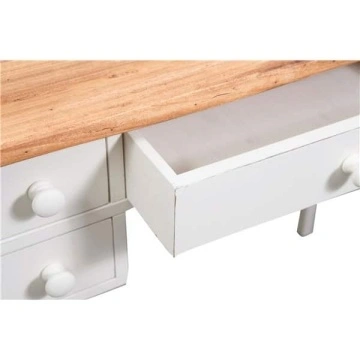 Birou Dolce Toscana cu 5 sertare lemn masiv tei, alb unt + natur antik, 100 x 48 x 80 cm - Img 3