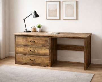 Birou Mugur cu 3 sertare mari lemn masiv pin, 180 x 60 x 85 cm - Img 3