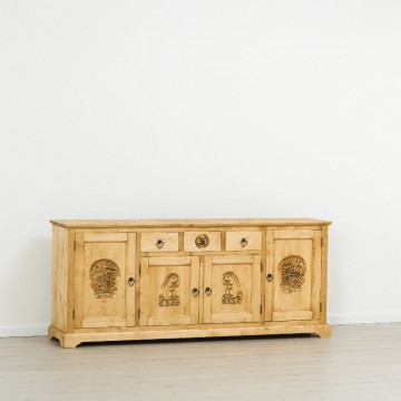 Bufet 4 usi si 3 sertare Rustic Chalet, Lemn masiv rustic, 200 x 46 x 85 cm - Img 5